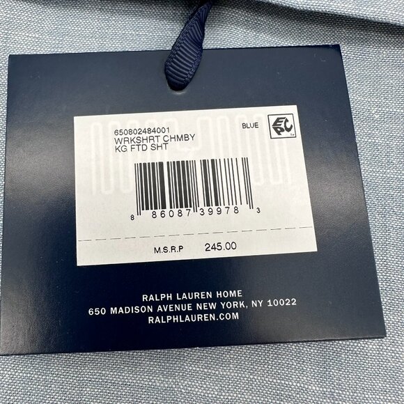 Ralph Lauren Workshirt Chambray Cotton King Size Extra Deep Fitted Sheet, Blue - Picture 8 of 12